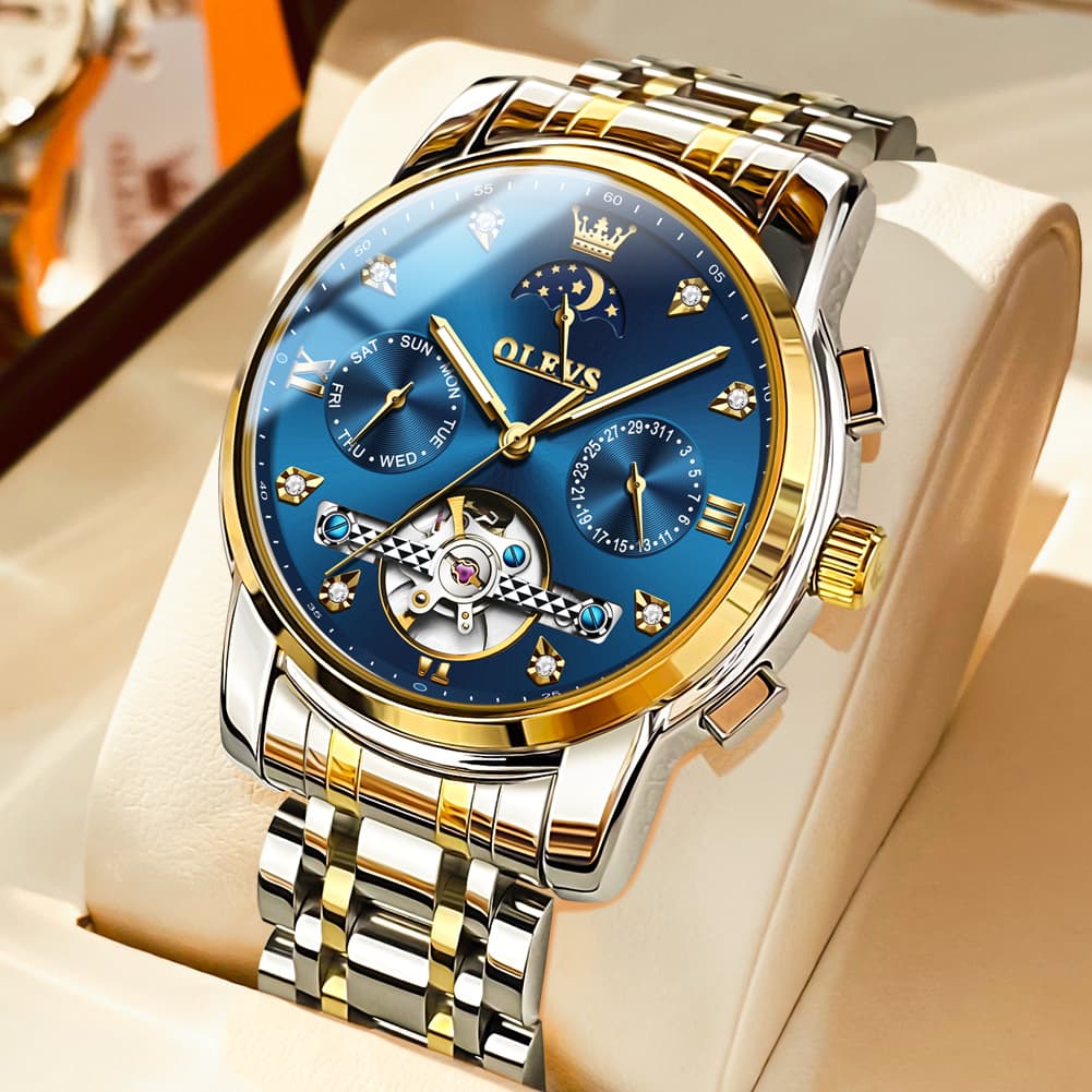 OLEVS 6678 Mechanical Moon Phase Automatic Watch for Men - All Gold Watch | Olevs Watch Store