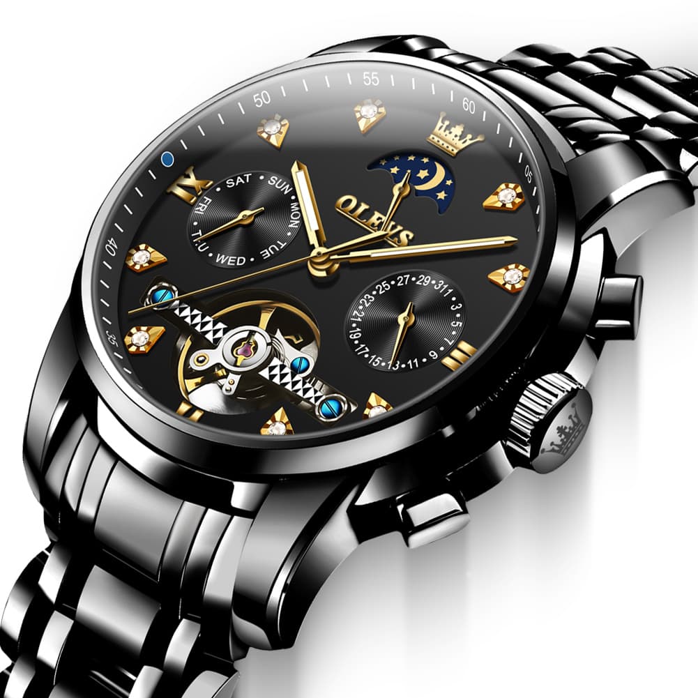 OLEVS 6678 Mechanical Moon Phase Automatic Watch for Men - All Gold Watch | Olevs Watch Store