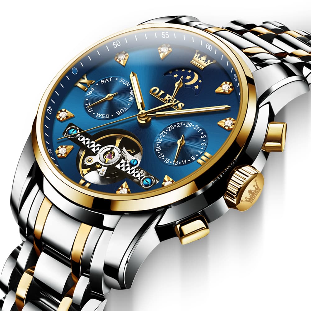 OLEVS 6678 Mechanical Moon Phase Automatic Watch for Men - All Gold Watch | Olevs Watch Store