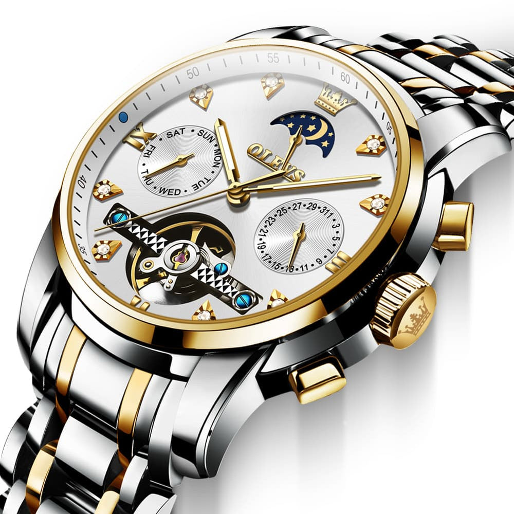 OLEVS 6678 Mechanical Moon Phase Automatic Watch for Men - All Gold Watch | Olevs Watch Store