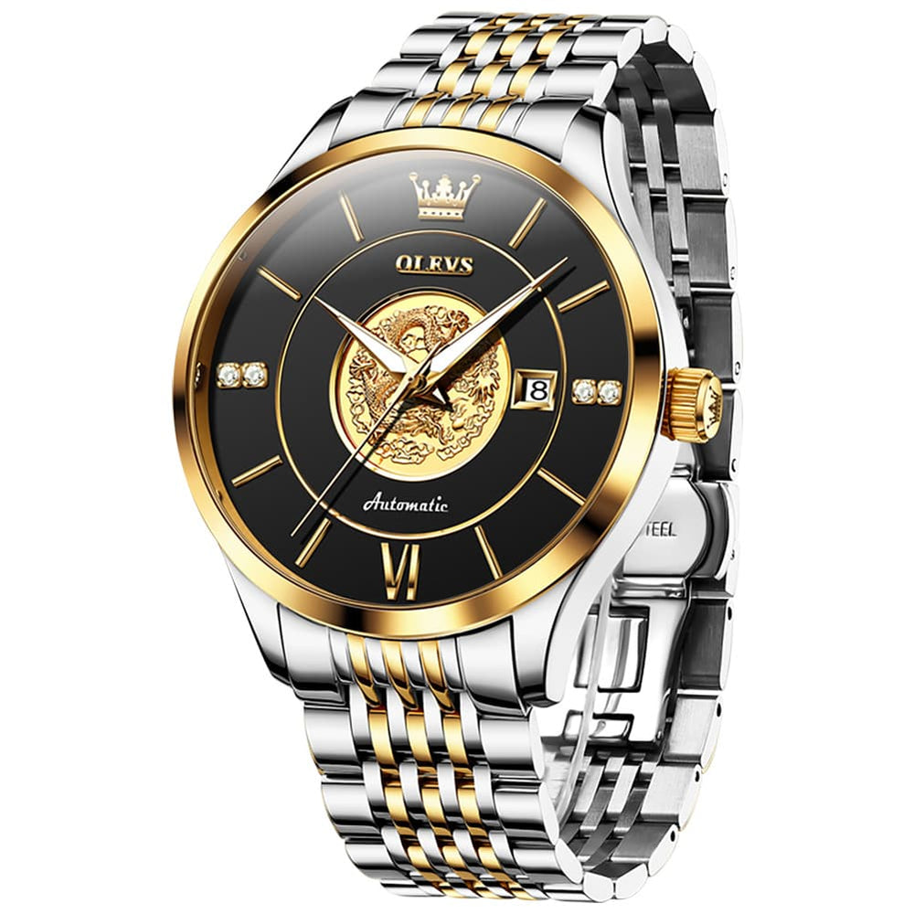 OLEVS 6693 3D Dragon Mechanical Steel Watch for Men - All Gold Watch | Olevs Watch Store