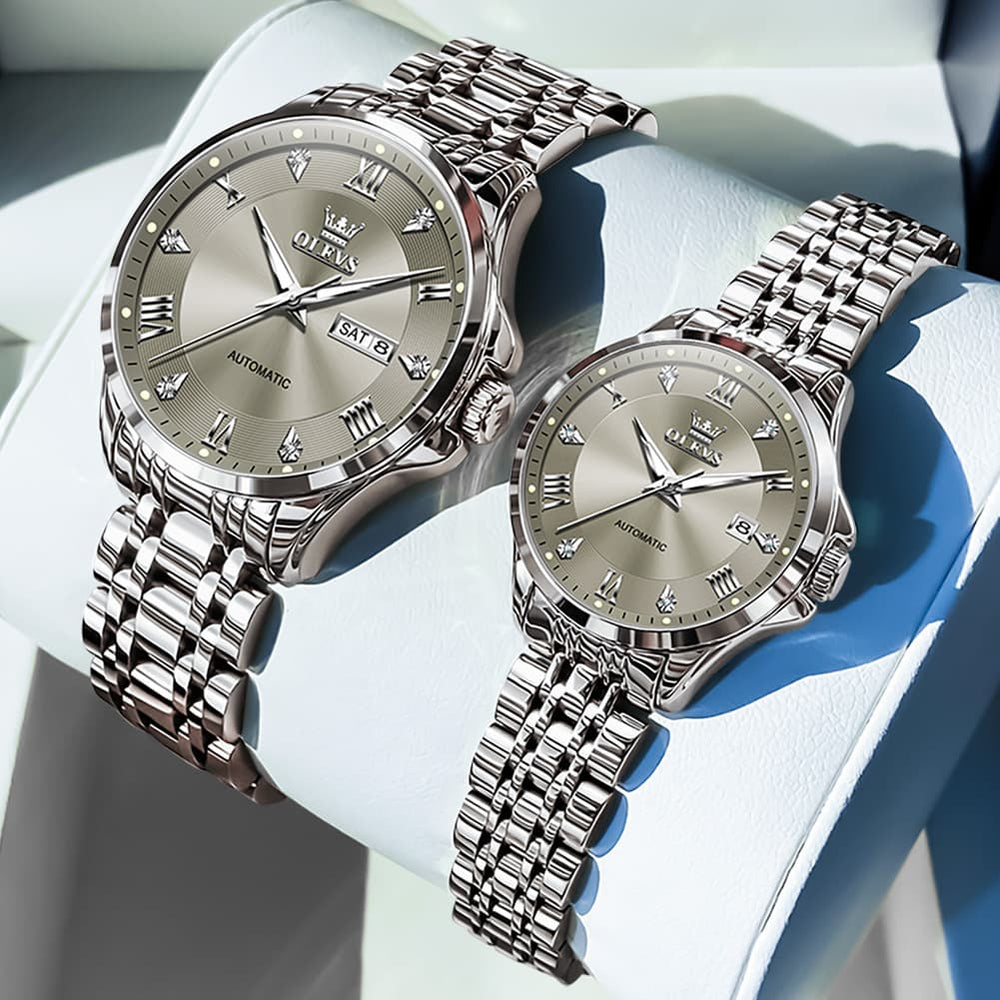 OLEVS 6702 Diamond Automatic Mechanical Watch For Couples - All Gold Watch | Olevs Watch Store