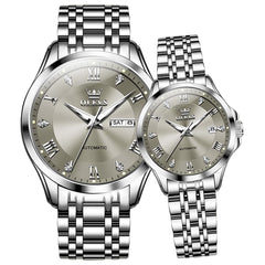 OLEVS 6702 Diamond Automatic Mechanical Watch For Couples - Silver Grey Watch | Olevs Watch Store