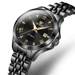 OLEVS 6702 Elegant Diamond Automatic Mechanical Watch For Women - All Black Watch | Olevs Watch Store