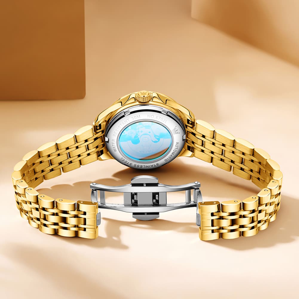 OLEVS 6702 Elegant Diamond Automatic Mechanical Watch For Women - All Gold Watch | Olevs Watch Store