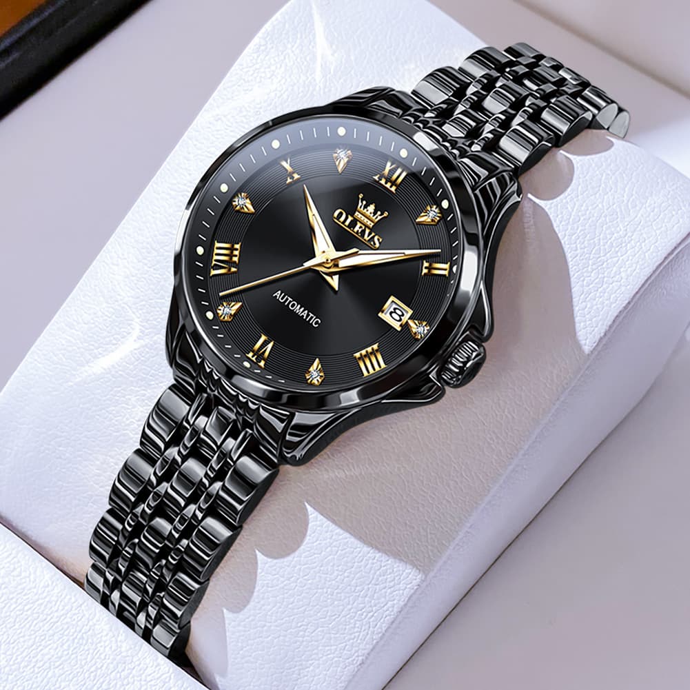 OLEVS 6702 Elegant Diamond Automatic Mechanical Watch For Women - All Gold Watch | Olevs Watch Store