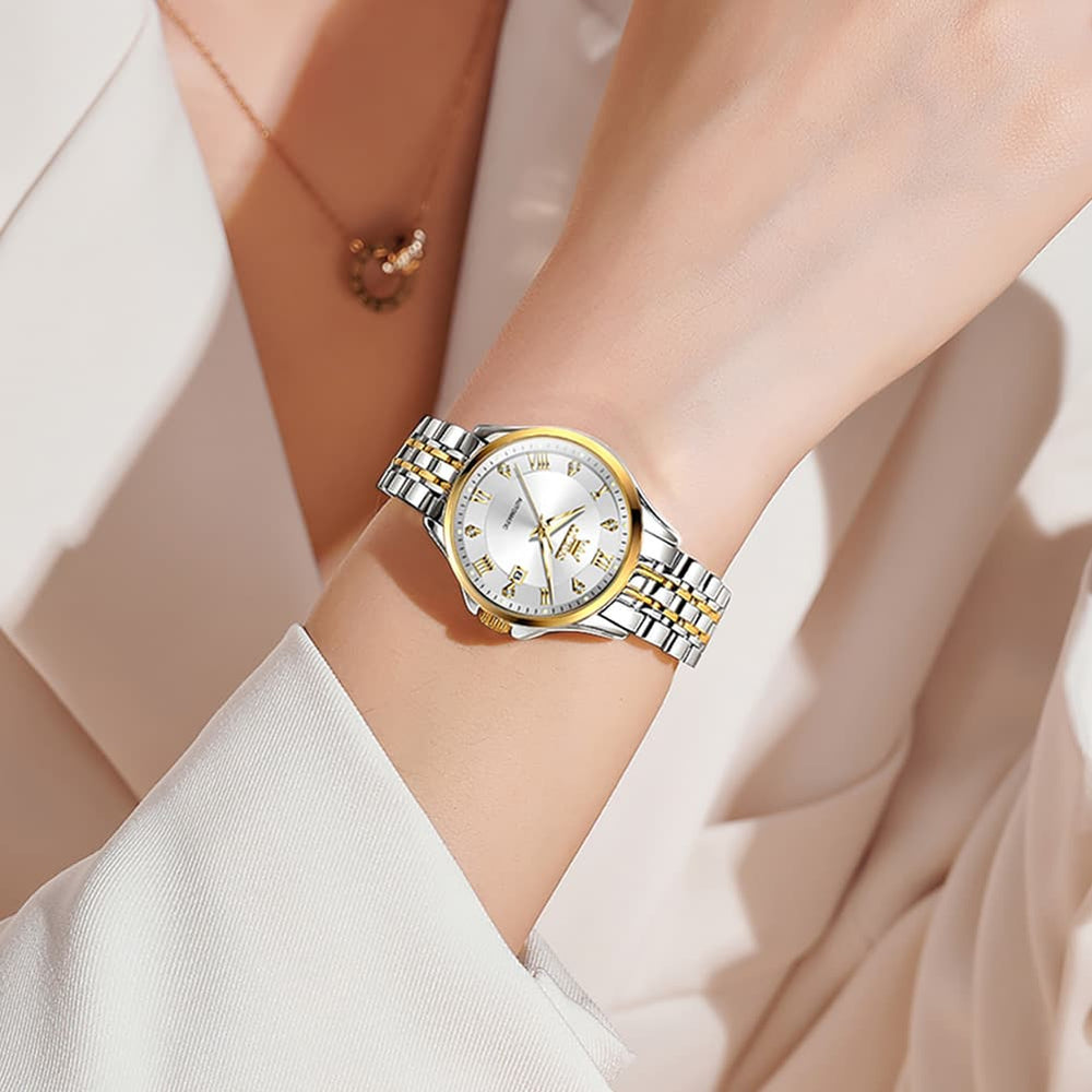 OLEVS 6702 Elegant Diamond Automatic Mechanical Watch For Women - All Gold Watch | Olevs Watch Store