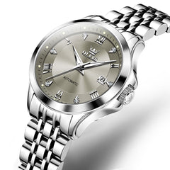 OLEVS 6702 Elegant Diamond Automatic Mechanical Watch For Women - Silver Grey Watch | Olevs Watch Store