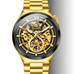 OLEVS 6722 Integrated Geometry Full Skeleton Mechanical Watch For Men - Two Tone Gold Watch | Olevs Watch Store