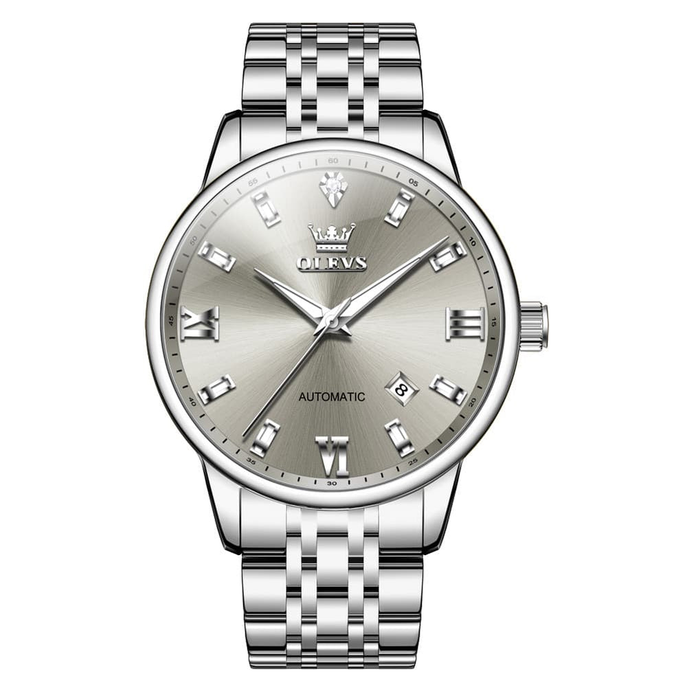 OLEVS 6723 Diamond Roman Numeral Automatic Mechanical Watch For Men - Dark Gray Watch | Olevs Watch Store