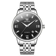 OLEVS 6723 Diamond Roman Numeral Automatic Mechanical Watch For Men - Ebony Black Watch | Olevs Watch Store