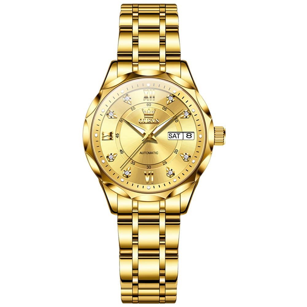 OLEVS 6727 Automatic Diamond Mechanical Watch For Women - Silver Black Watch | Olevs Watch Store