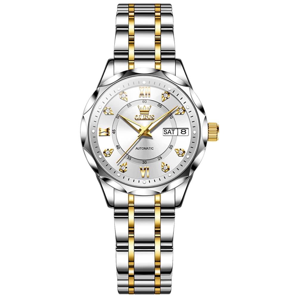 OLEVS 6727 Automatic Diamond Mechanical Watch For Women - Silver Black Watch | Olevs Watch Store