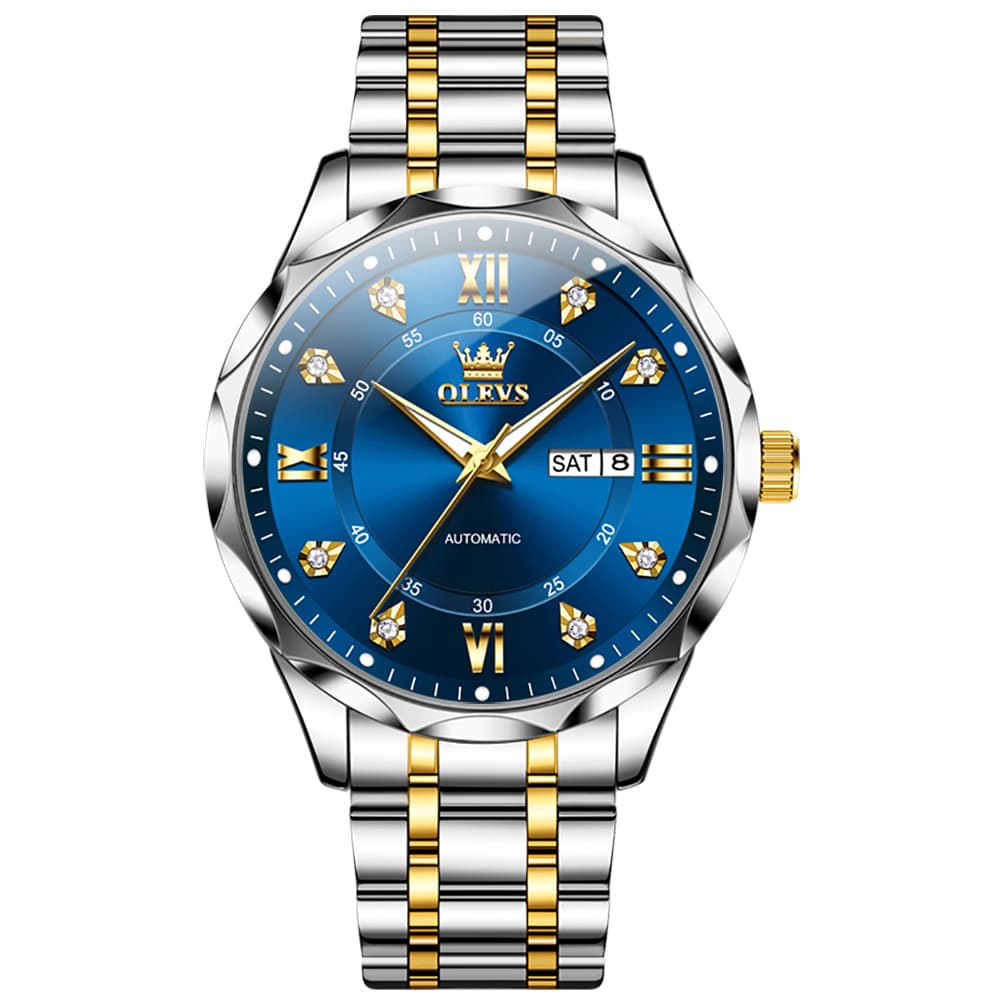 OLEVS 6727 Automatic Mechanical Diamond Watch For Men - Silver Black Watch | Olevs Watch Store