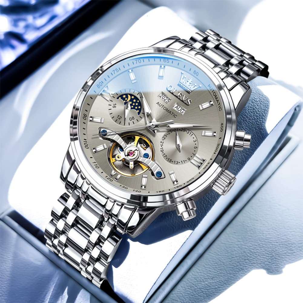 OLEVS 6740 Skeleton Flywheel Mechanical Watch for Men