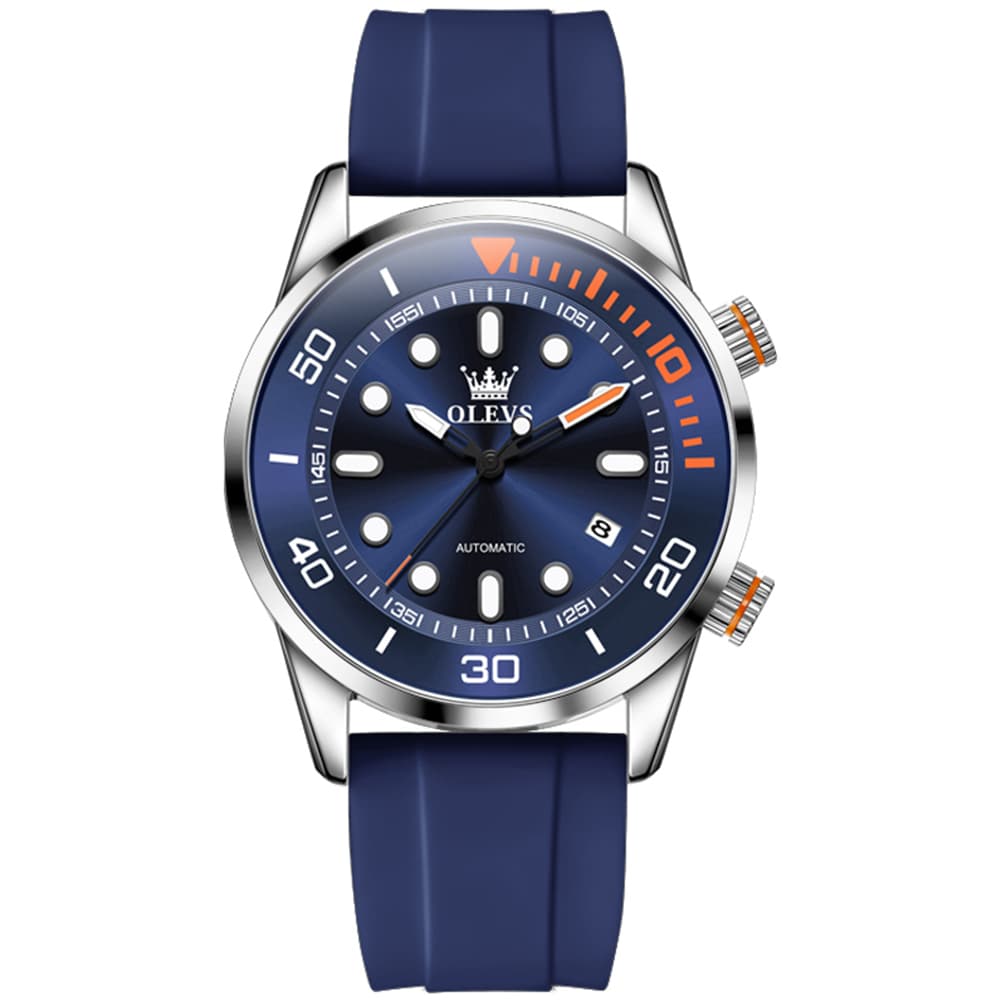 OLEVS 6751 Dive Style Silicone Strap Mechanical Watch for Men - Silicone Blue Watch | Olevs Watch Store