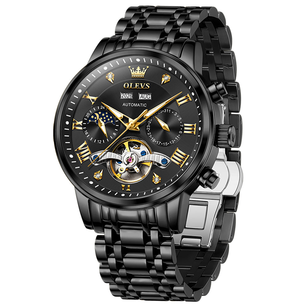 OLEVS 6763 all black automatic mechanical watch