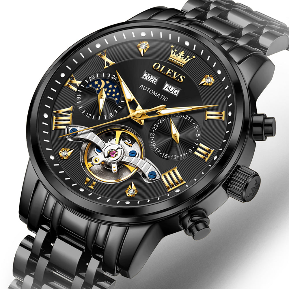 OLEVS 6763 all black open heart dial close up