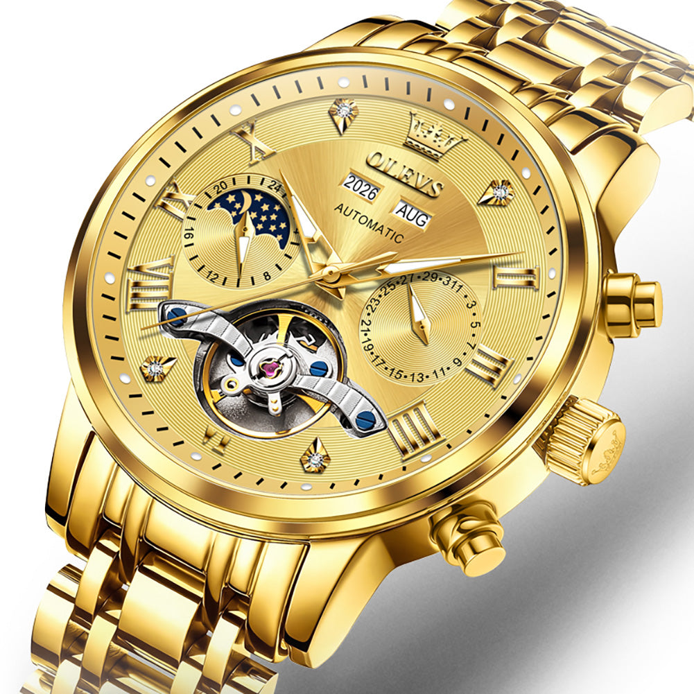 OLEVS 6763 all gold open heart dial close up