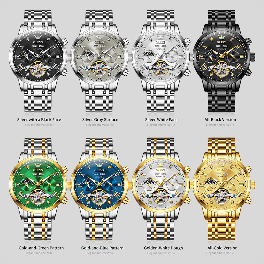 OLEVS 6763 mechanical watch dial and bracelet detail