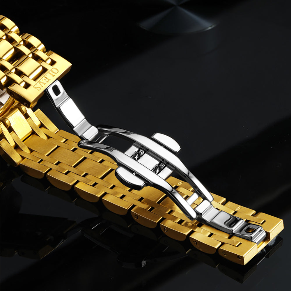 OLEVS 6763 open heart mechanical watch detail