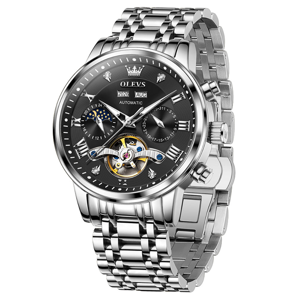 OLEVS 6763 silver black automatic mechanical watch