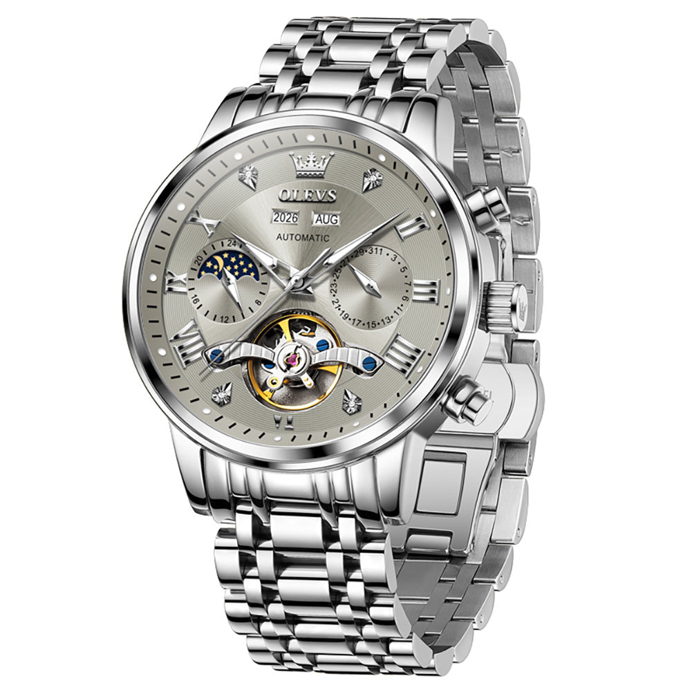 OLEVS 6763 silver gray automatic mechanical watch