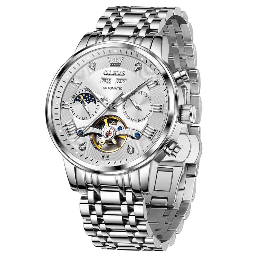 OLEVS 6763 silver white automatic mechanical watch