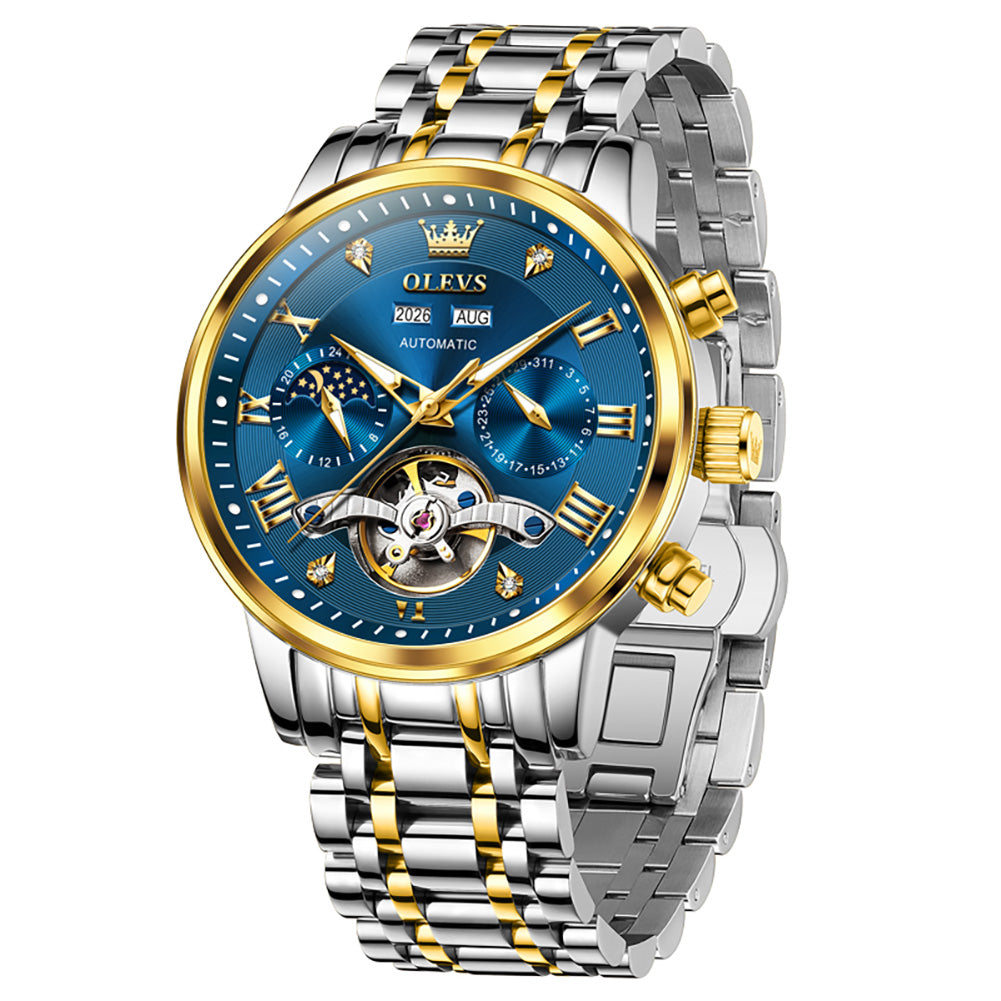 OLEVS 6763 two tone blue automatic mechanical watch