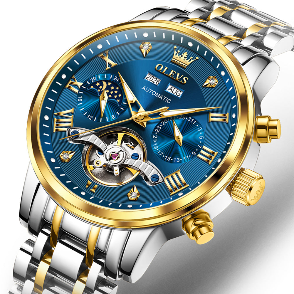 OLEVS 6763 two tone blue open heart dial close up