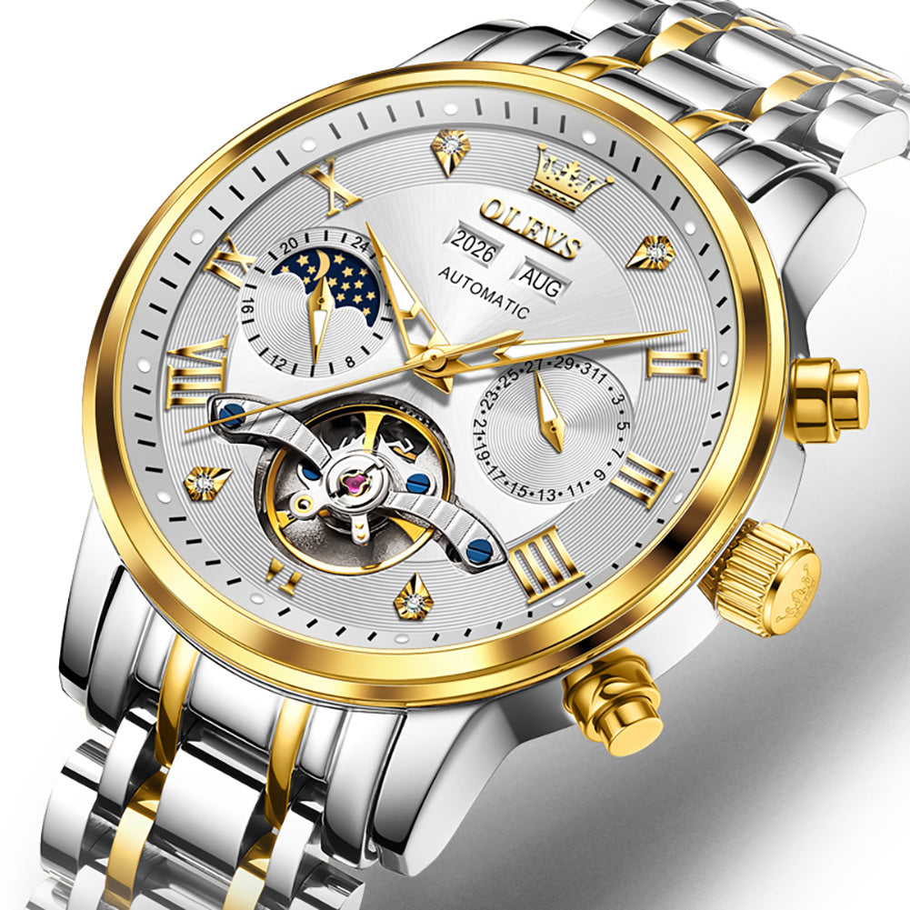 OLEVS 6763 two tone white open heart dial close up
