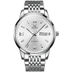 OLEVS 6777 Minimalist Day Date Mechanical Watch for Men - Silver White Watch | Olevs Watch Store