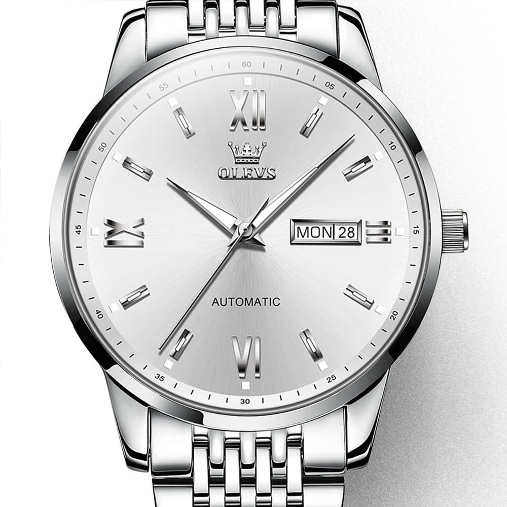 OLEVS 6777 Minimalist Day Date Mechanical Watch for Men - Two Tone White Watch | Olevs Watch Store