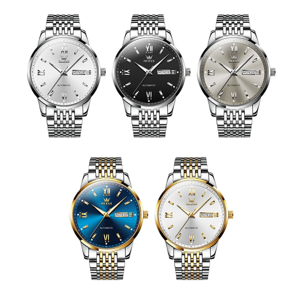 OLEVS 6777 Minimalist Day Date Mechanical Watch for Men - Two Tone White Watch | Olevs Watch Store