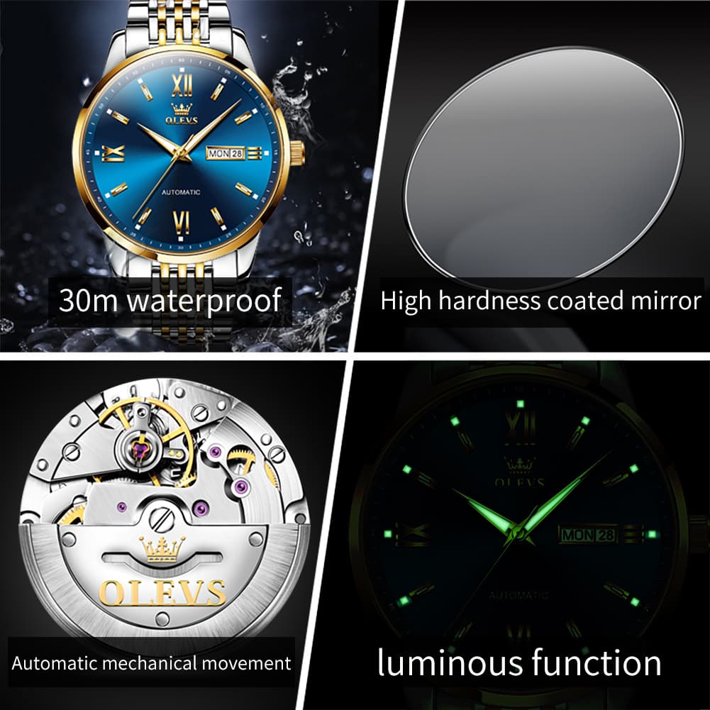 OLEVS 6777 Minimalist Day Date Mechanical Watch for Men - Two Tone White Watch | Olevs Watch Store