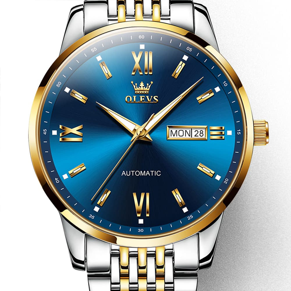 OLEVS 6777 Minimalist Day Date Mechanical Watch for Men - Two Tone White Watch | Olevs Watch Store