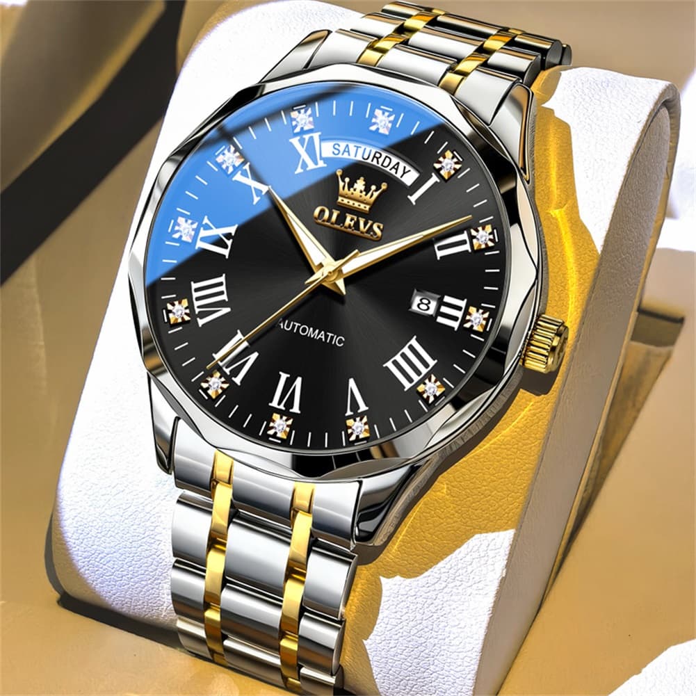 OLEVS 6780 Roman Numerals Day Date Mechanical Watch for Men - All Gold Watch | Olevs Watch Store