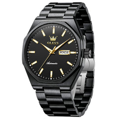 OLEVS 6786 All Black automatic day date watch front view