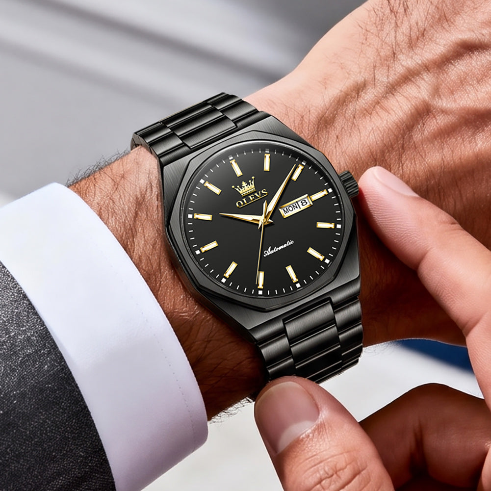 OLEVS 6786 All Black watch worn on wrist