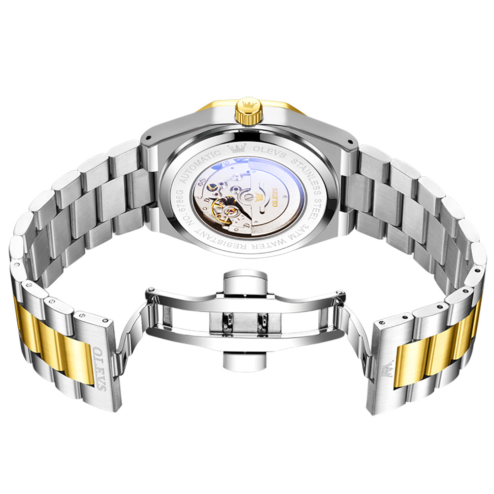 OLEVS 6786 exhibition caseback and butterfly clasp