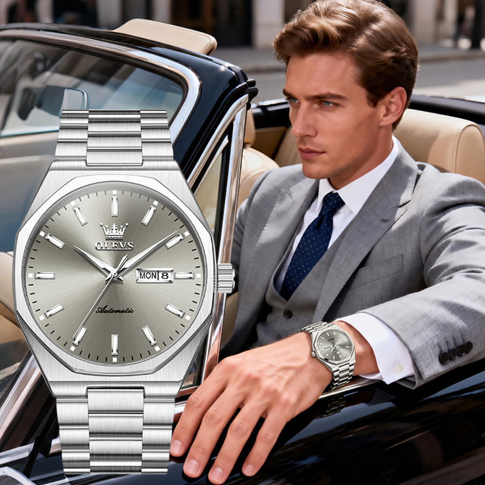 OLEVS 6786 Silver Gray automatic watch lifestyle