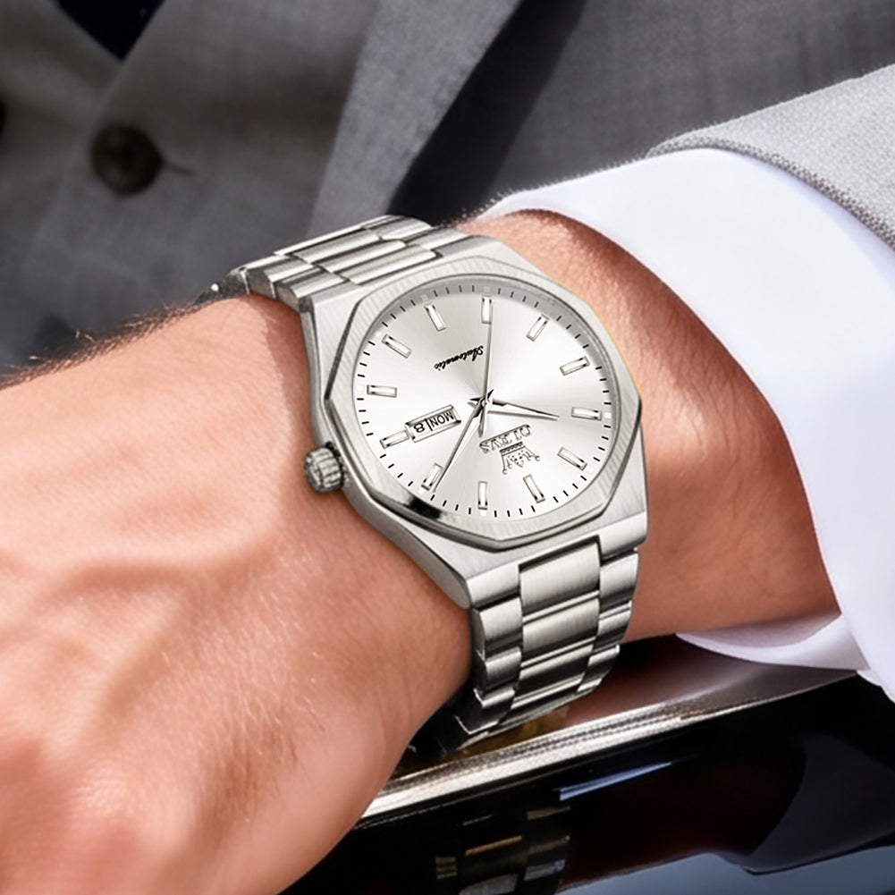 OLEVS 6786 Silver White watch worn on wrist
