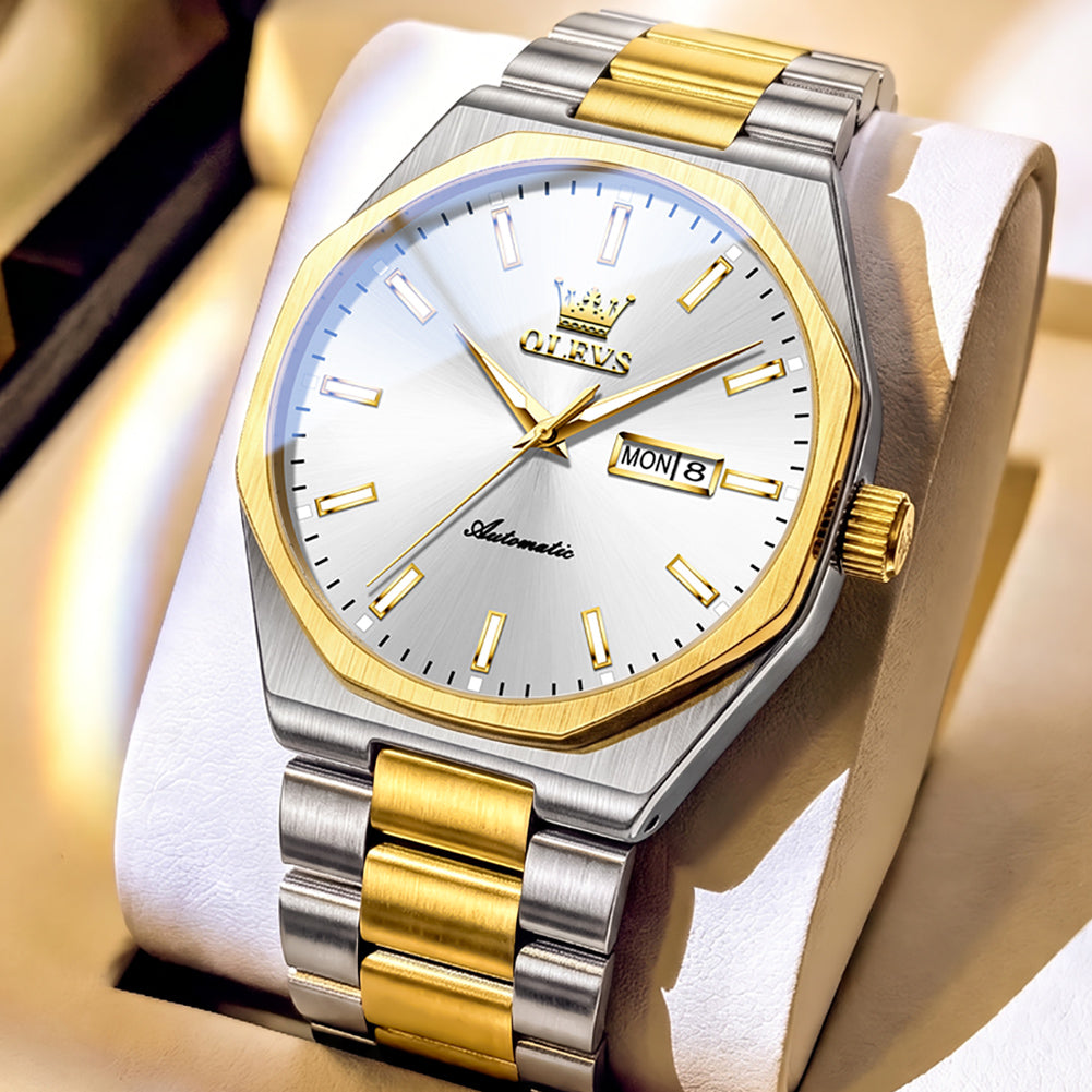OLEVS 6786 Two Tone White watch studio closeup