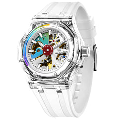 OLEVS 6788 White Clear skeleton automatic watch front view