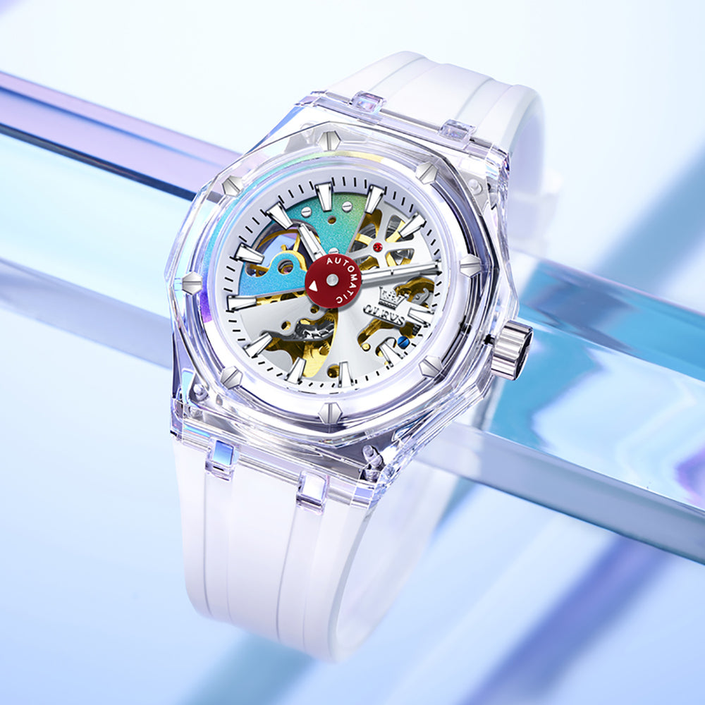 OLEVS 6788 White Clear automatic watch lifestyle