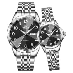 OLEVS 6789 silver black automatic couple watch set