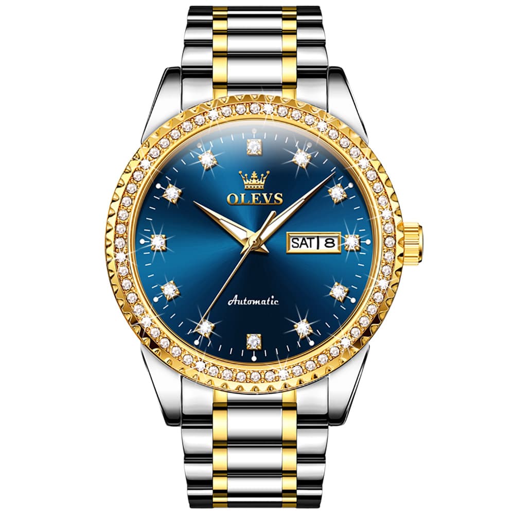 OLEVS 7003 Diamond Bezel Day Date Mechanical Watch for Men - All Gold Watch | Olevs Watch Store