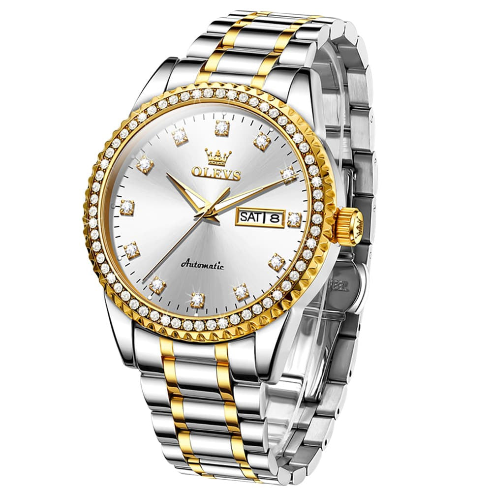 OLEVS 7003 Diamond Bezel Day Date Mechanical Watch for Men - All Gold Watch | Olevs Watch Store