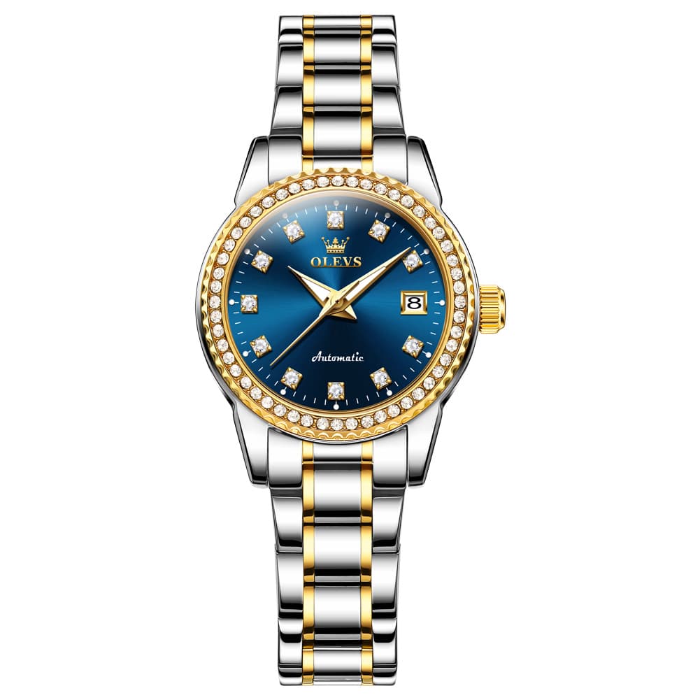 OLEVS 7003N Diamond Bezel Date Mechanical Watch for Women - Silver White Watch | Olevs Watch Store