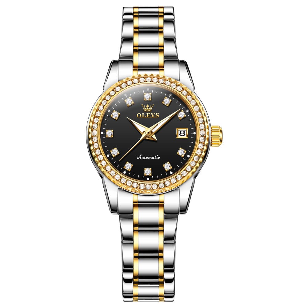 OLEVS 7003N Diamond Bezel Date Mechanical Watch for Women - Silver White Watch | Olevs Watch Store